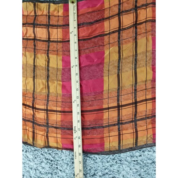 OSCAR DE LA RENTA Silk Square Pocket Scarf Plaid Pink Metallic Gold Sheer - Picture 4 of 5